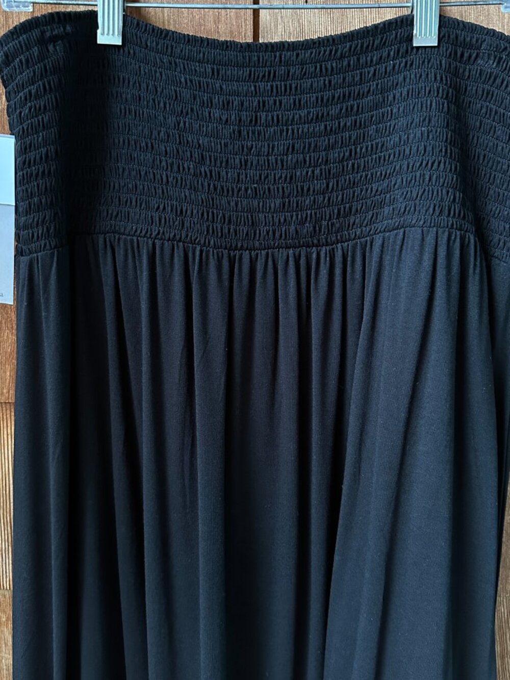 NWT Eileen Fisher Black Smocked Elastic Skirt/Strapless Dress in Women's Large - Picture 9 of 9